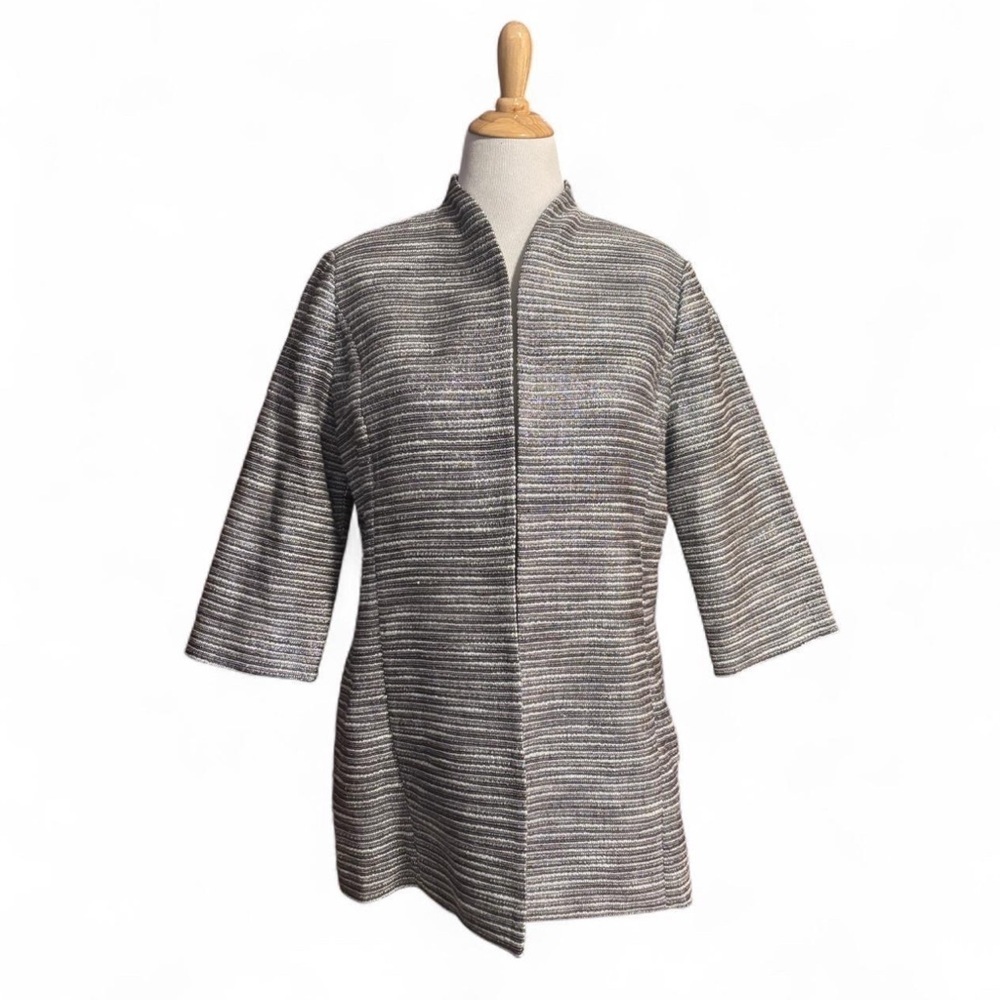 Misook Women's Large Silver Linings Metallic Jacket Open Blazer Textured Knit